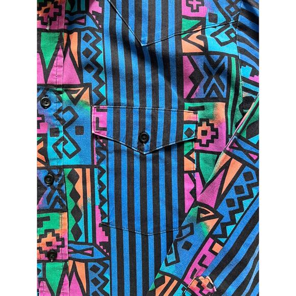 Vintage Duke Western Wear Aztec Southwestern Deco Shirt Size L Cowboy Retro 90s - Picture 5 of 6